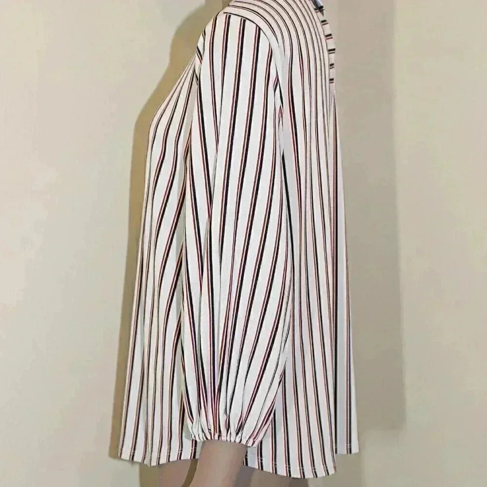Gray Striped Long Sleeve Blouse Size Medium Fall Work Office Top Formal Evening - Picture 3 of 3